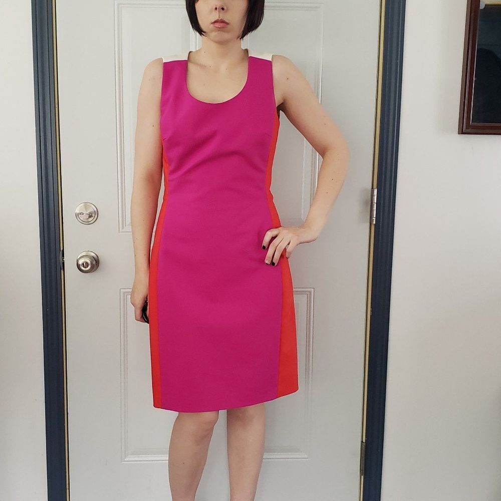 Badgley Mischka Pink and Red Colorblock Dress